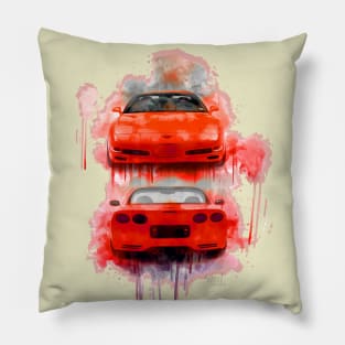 Red Corvette aqua splash Pillow