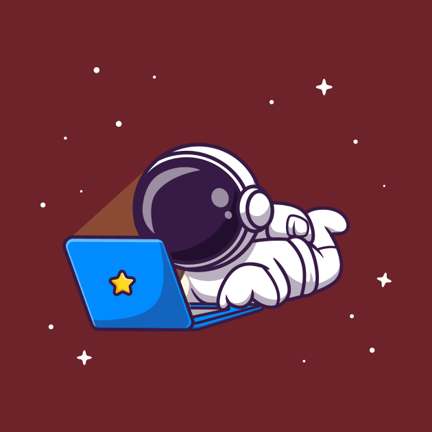 Cute Astronaut Working On Laptop Cartoon by Catalyst Labs
