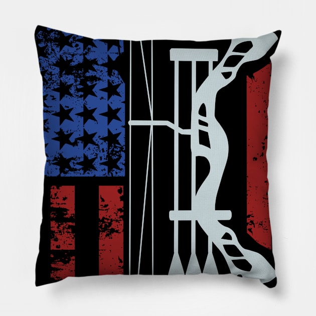 American Flag Archery Gift Print Patriotic Archer Print Pillow by Linco