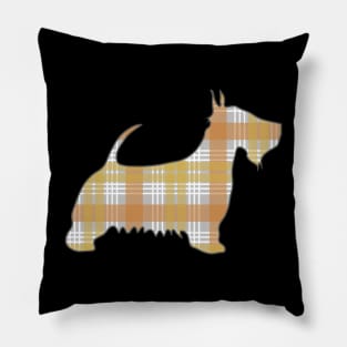 Metallic Gold, Silver and Bronze Tone Tartan Scottish Terrier Dog Silhouette Pillow