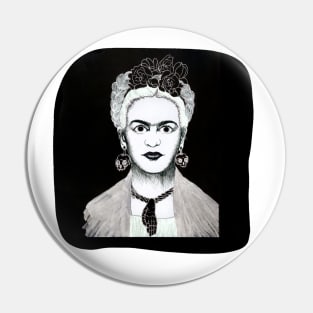 Strong lady in wreath of black flowers Pin