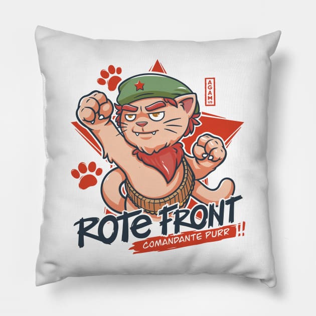 Red Cat: Rote Front Pillow by AGAMUS