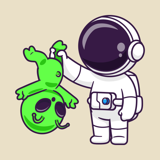 Cute Astronaut Catch Alien Cartoon by Catalyst Labs