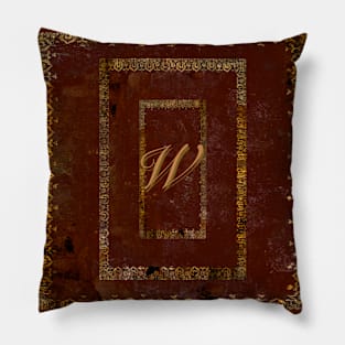 Vintage Gold On Leather Book Cover Design Letter W Pillow