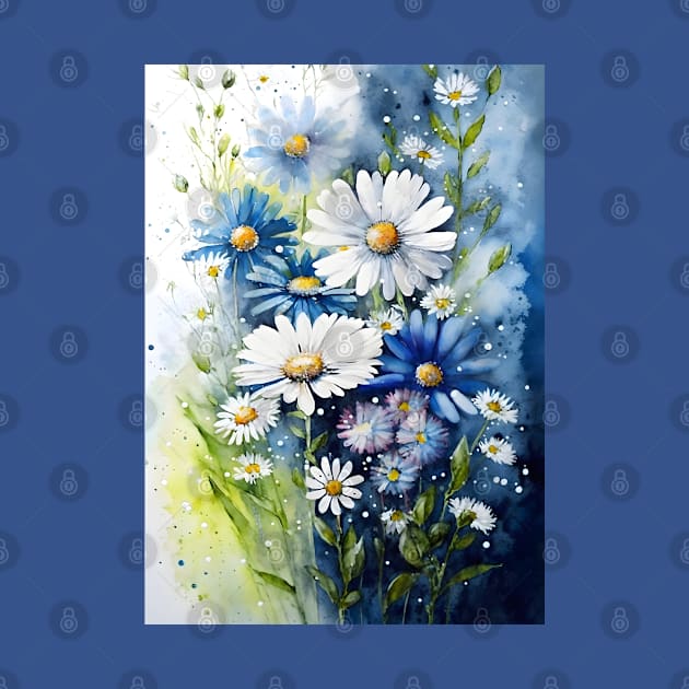 Blue White Daisies Flowers by ShopBuzz