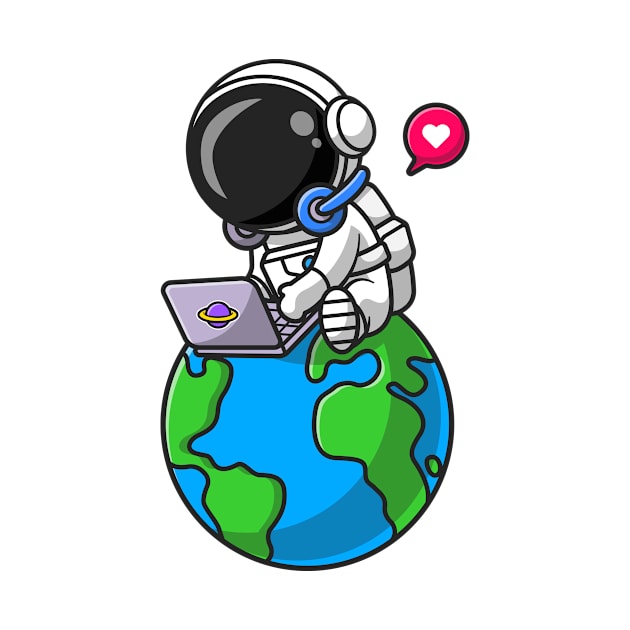 Cute Astronaut Working With Laptop On Earth Cartoon by Catalyst Labs