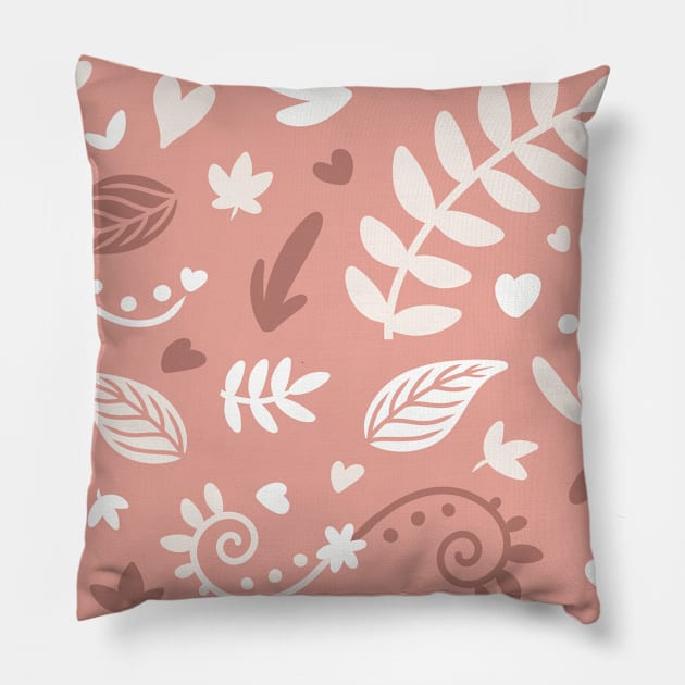 Cute Pink Leaf Nature Pattern Pillow by mil.creates