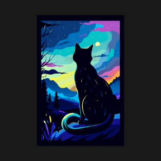 Mystery Cat Under Starry Night T-Shirt