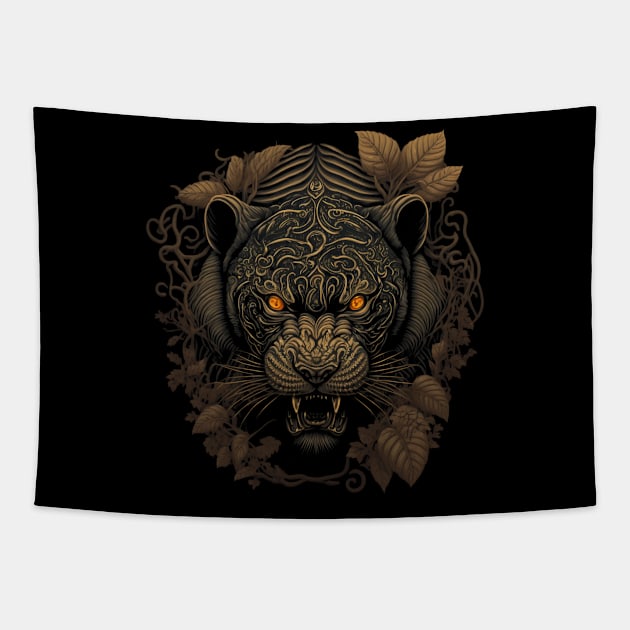 Tiger decorated with Javanese ornaments Tapestry by gblackid