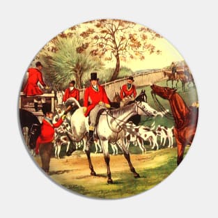 Classic English Hunt with Aristocrats, Horses and Dogs Pin