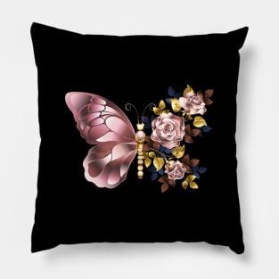 Flower Butterfly with Pink Gold Roses Pillow