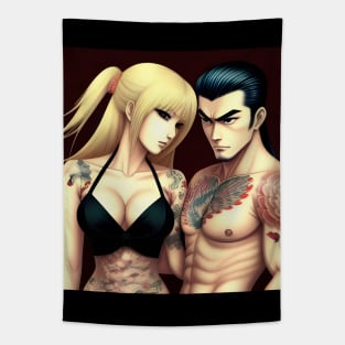 Manga tattoo couple boyfriend girlfriend Tapestry