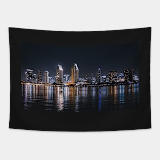 San Diego Skyline at Night Tapestry