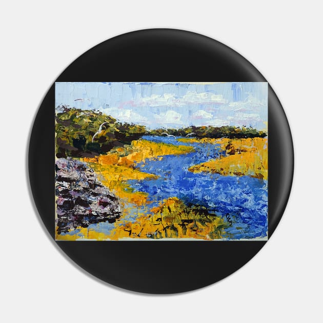 Estuary Sandbank - Acrylic - Palette Knife Pin by pops