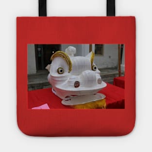 Unfinished white Chinese Dragon mask Tote