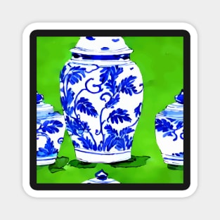 Chinoiserie jars on green Magnet