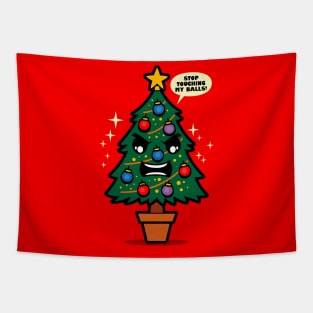 Funny Cute Kawaii Christmas Tree Balls Rant Cartoon Tapestry