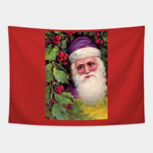 Vintage Santa Christmas Greetings Tapestry