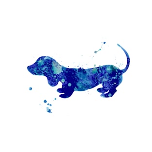 Blue Dachshund Watercolor Painting T-Shirt