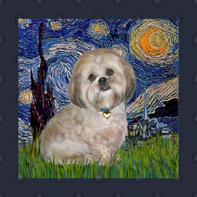 Starry Night (Van Gogh) Adapted to Feature a Lhasa Apso by Dogs Galore and More