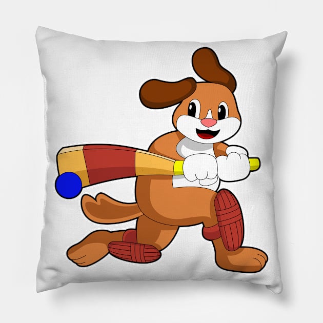 Dog at Cricket with Cricket bat Pillow by Markus Schnabel