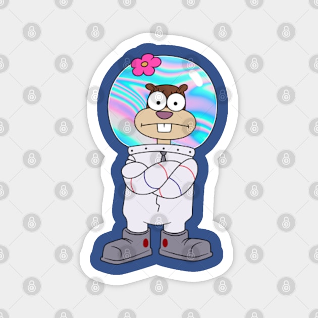 Squirrel Sandy Cheeks from Spongebob stands with his hands folded. Holographic helmet Magnet by 2dsandy