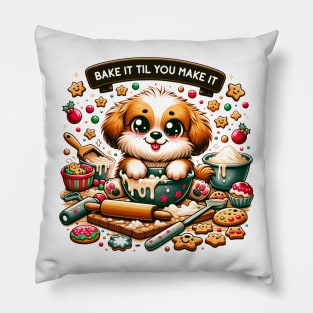 Bake It Til You Make It Christmas Dog Baking Pillow