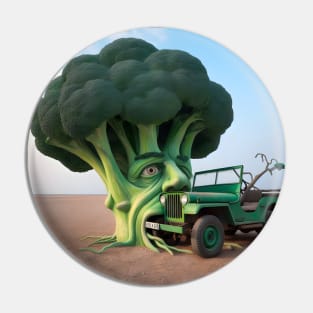 Broccoli eating a Jeep -  Salvador Dali Style Pin