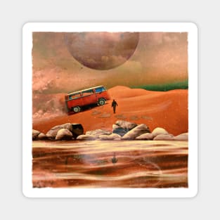 Surreal Science Fiction Alien Planet with Camper Van and Traveler Magnet