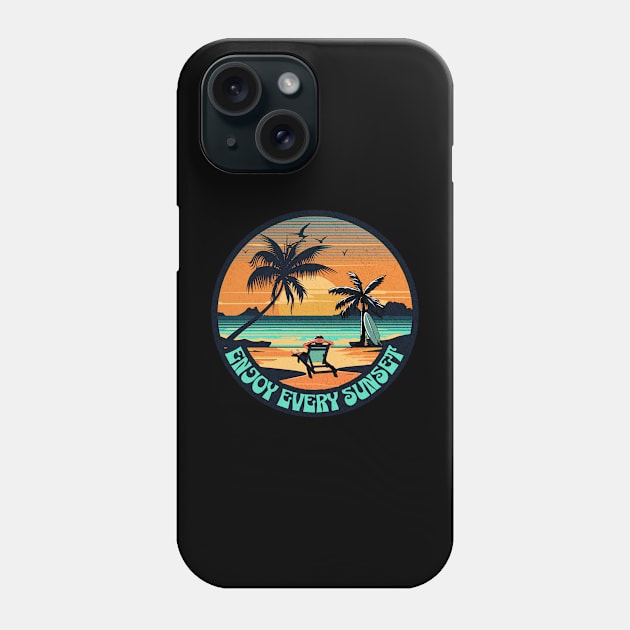 Vintage Enjoy Every Sunset Phone Case by PlayfulPrints