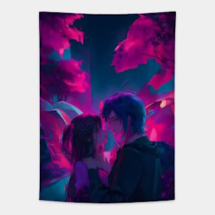 Anime couple in moon night valentine's day aesthetic Tapestry