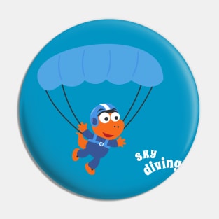 cartoon illustration of skydiving with litlle dinosaur Pin