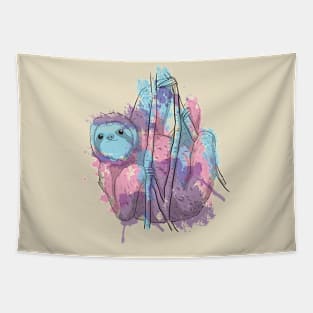 Sloth- Splashed in colors purple, pink and blue Tapestry