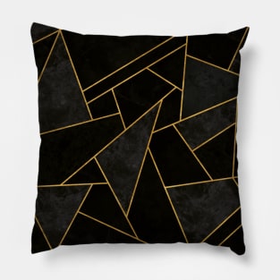 Cracked Night - Black and Gold Mosaic Pattern Pillow