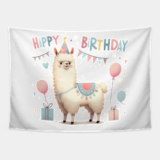 Cute Kawaii Llama Alpaca Happy Birthday Party Tapestry