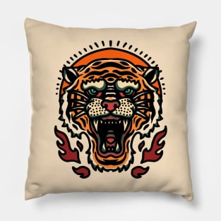 Retro Tiger Head Tattoo Design Pillow