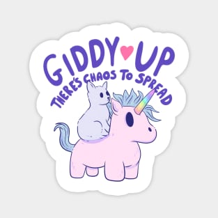 Cute Cat Riding Unicorn - Giddy Up, There’s Chaos to Spread Magnet