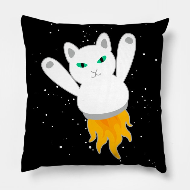 White Rocket Cat Pillow by XOOXOO