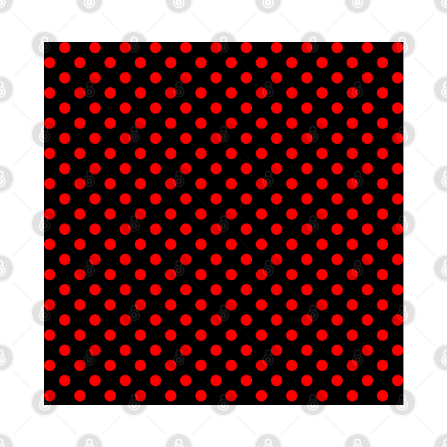 Red Polka Dots Pattern on Black Background by DesignWood Atelier