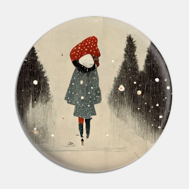 Image of girl in a big red toque walking in the snow as the flakes begin to fall. Pin by Liana Campbell