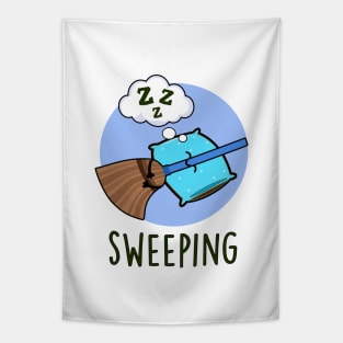 Sweeping Funny Sleeping Broom Pun Tapestry