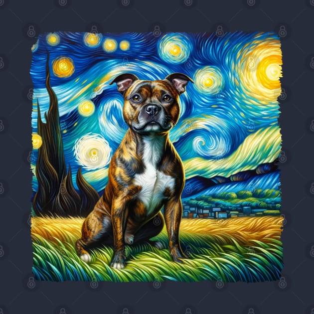 Starry Staffordshire Bull Terrier Dog Portrait - Pet Portrait by starry_night