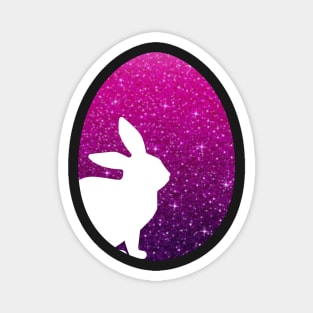 Easter Bunny Silhouette in Pink Purple Ombre Faux Glitter Easter Egg Magnet