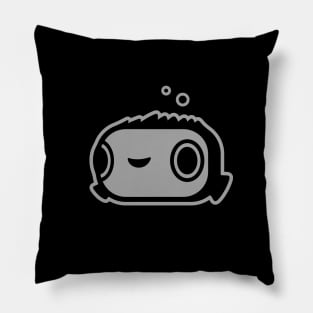 Happy Puffer Fish. Minimalist design of marine creature in grey ink Pillow