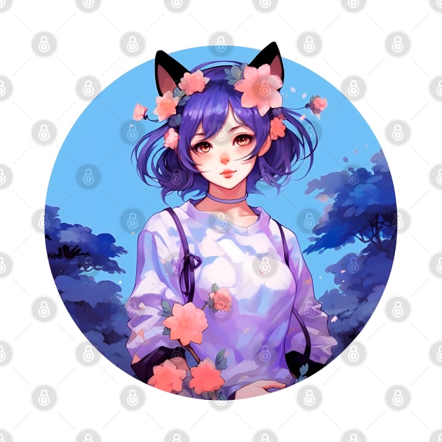 Cat girl digital anime painting by Fyllewy