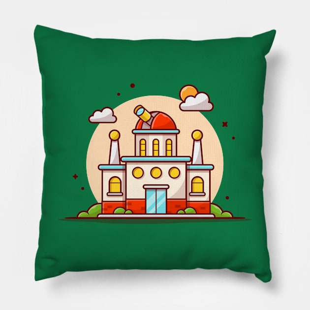 Astronomical Observatory Telescope with Clouds and Sun Space Cartoon Vector Icon Illustration Pillow by Catalyst Labs