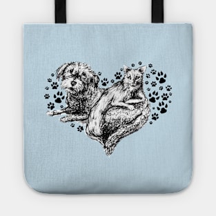 Love 'Em, Don't Leave 'Em, Cat and Dog Heart Tote