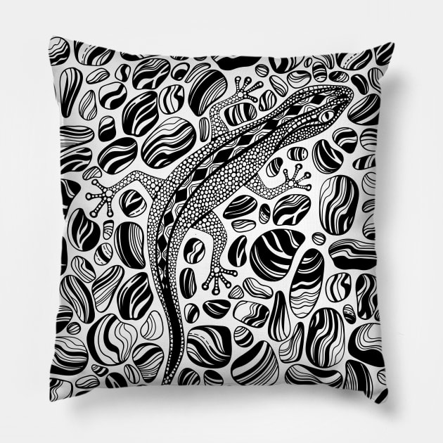 Gecko and pebbles Pillow by katerinamk