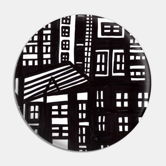 Black And White City Scape Pin by jpartshop1