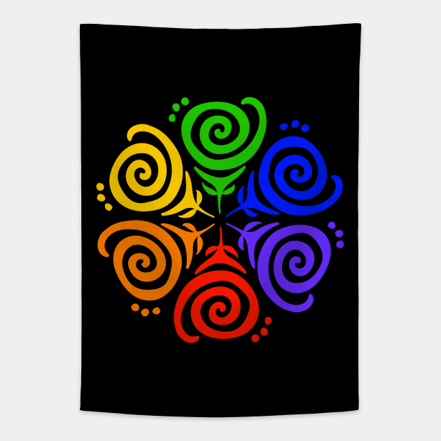 Rainbow Flower Mandala Tapestry by Slightly Unhinged